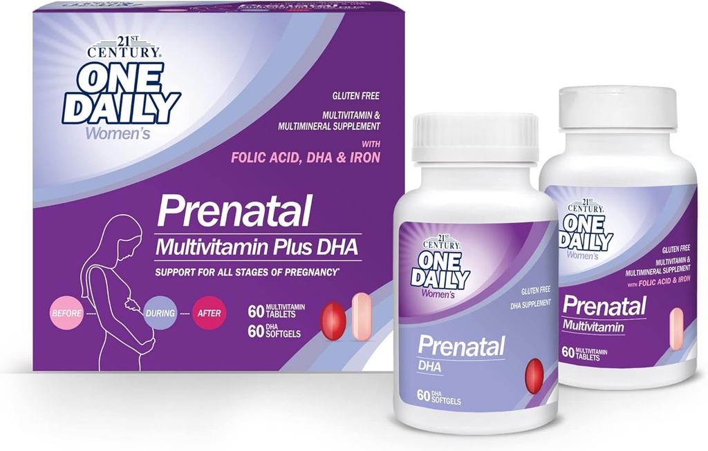 21. århundre prenatal med DHA, tabletter og softgels, 120 greve