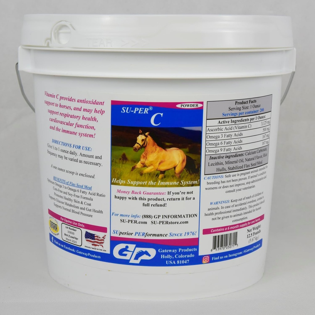 SU-PER C-vitamin C for hester - Equine Antioxidant & Immune Support Supplement - Hestevitaminer og mineraler Supplement - 12,5 Pounds