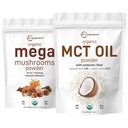Mikroingredienser organisk Mega Mushroom pulver 10oz & organisk MCT olje pulver 1lb Bundle 2 pakke | 10 i 1 Mushroom kompleks | C8 MCT Olje, plantebasert creamer