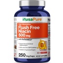 NusaPure Flush Free Niacin 500 mg 250 caps (Vegan,Non-GMO & Vegan) Bioperin