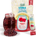 Hydration + Energi Electrolyte Drink Mix - Hibiscus Agua Fresca Flavor ® Sukkerfri pulver med koffein, L-Theanin, kokosvann og mineraler ® 15 enkeltserve Stick Packs, lav kalorie