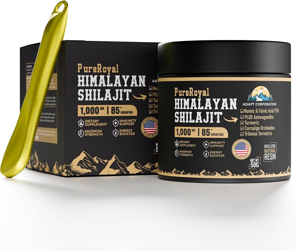 Himalaya Shilajit Resin - høy styrke, 1100 MG Himalaya Extract, 75%+ Fulvic Acid, energi, velvære og immunitetsstøtte, 85+ Spor Mineraler, Lab Testet, 50g Jar, 46 Serveringer
