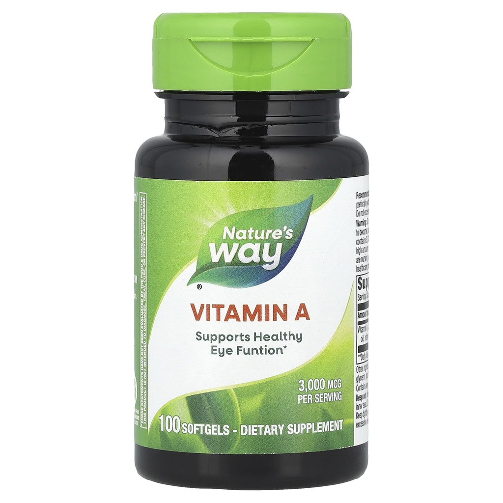 Naturens vei vitamin A, høy potens, støtter sunne øyefunksjon*, 3000 mhg per servering, 100 mht.