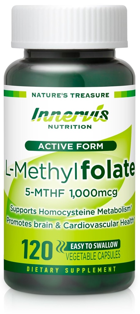 Bioaktiv Folat (L-5-MHF 1000mcg, Folate 1700mcg) – Hjerne- og Mood-støtte, Easy-to-Swallow, 120 Vegkapsler