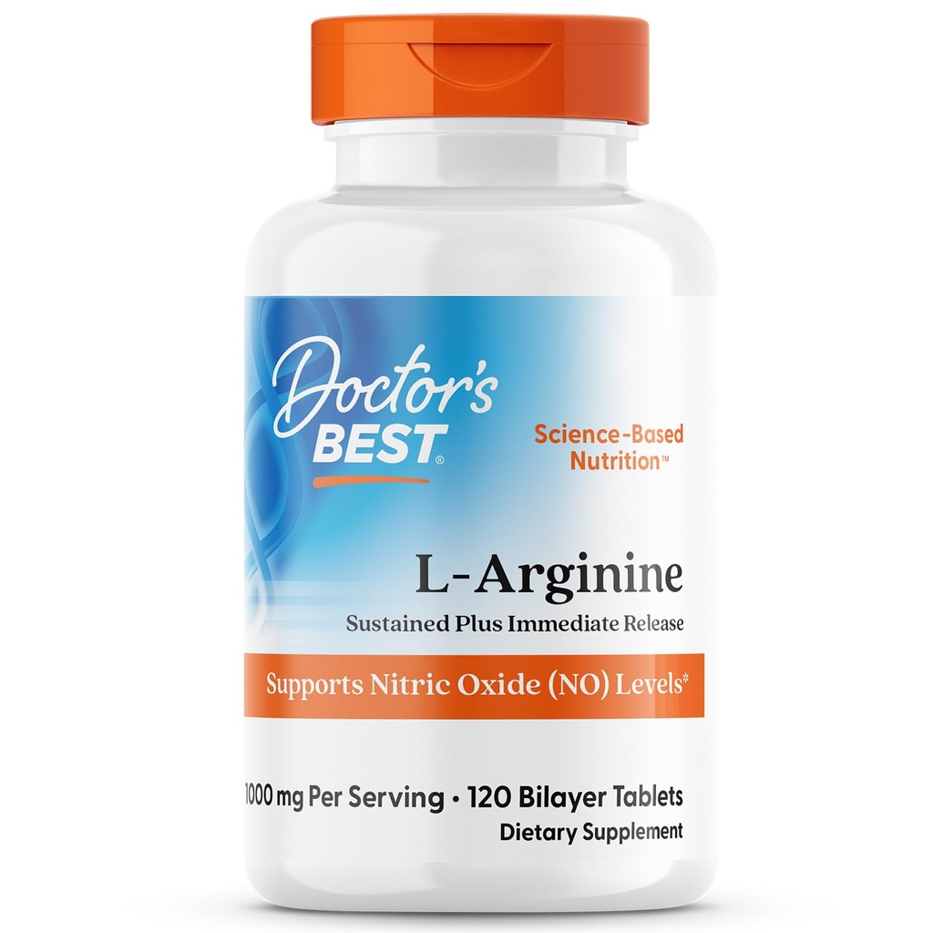 Doktorens beste L Arginine Supplement for menn og kvinner - L-arginine 1000 mg Per Serving, støtter nitric oksid (NO) nivåer, eksepsjonell Plus umiddelbart utgivelse - 120 Bilayer Tabletter