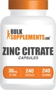 BulkSupplements.com Zink Citrat Kapsler - Sink Kosttilskudd, Glutenfri - 30 mg per servering, 1 Kapsel per servering, 240 greve (Pack of 1)
