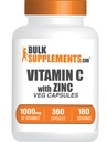 BulkSupplements.com Vitamin C med sink kapsler - vitamin C 1000mg & sink 15mg, for immunstøtte - Vegan, 2 kapsler per servering, 360 Veg Count (Pack of 1)