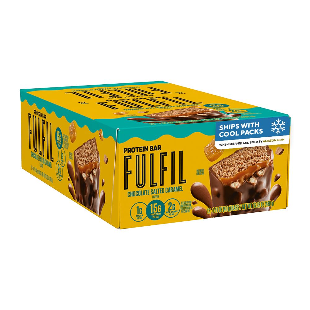 FULFIL Protein Snack Barer, Sjokolade Saltet Caramel Flavored, Glutenfri med 15g Protein, Pantry stifter, 12 greve