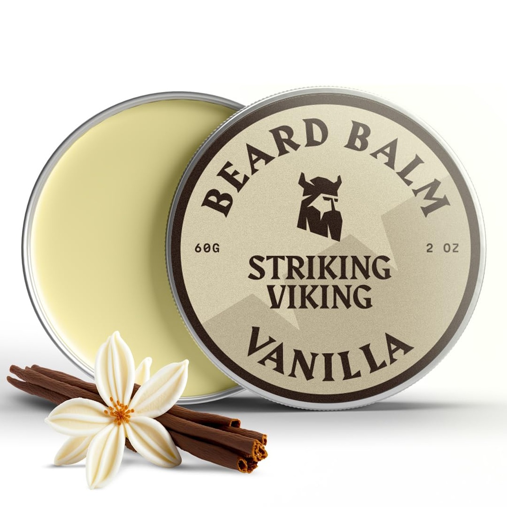 Striking Viking Beard Balm for menn - Leave i Beard Conditioner - Styling Balm laget med naturlig avledet Beard Butter, Argan & Jojoba Olier (2 Ounce (pakke med 1), Vanilla)