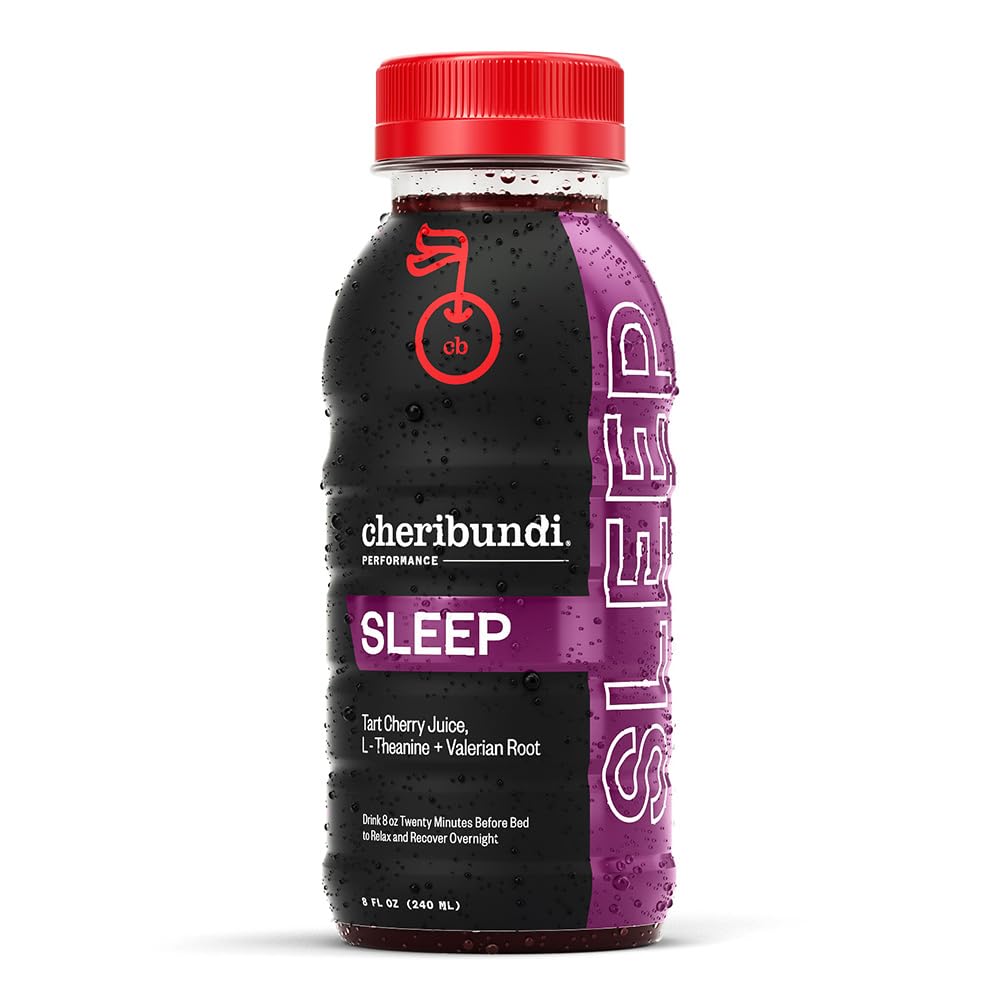 Cheribundi Tart Cherry Juice søvn | Tart Cherry Juice med L-Theanine & Valerian Root | Atletes Recovery Drink | fremmer restaurativ søvn, muskelgjenvinning og øker ytelsen | 8 flaz (12 pakke)
