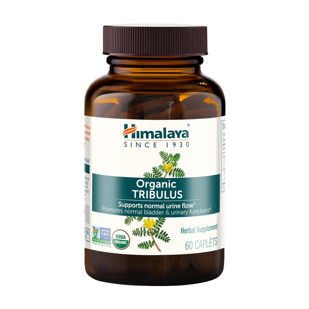 Himalaya Organic Tribulus Terrestris - Herbal Supplement for Blader Control, Male Endurance, Prostata og Libido Support - Vegansk, ikke-GMO, Glutenfri, 688 mg, 60 Caplets