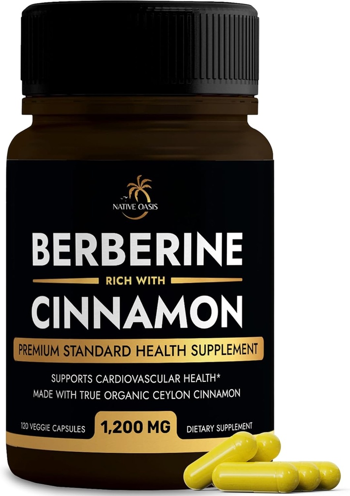 Berberine Supplement med Ceylon Cinnamon ® Berberine HCL 1200mg Plus Ceylon Cinnamon fra Sri Lanka for hjerte helse, vekttap og immunstøtte ® Ikke-GMO, Lab testet, Zero Fillers ® 120ct.