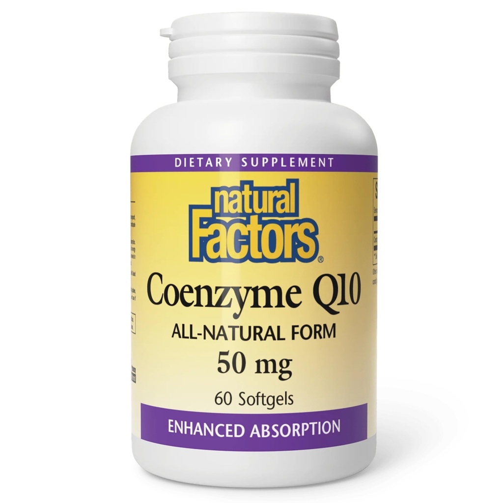 Naturlige faktorer Coenzym Q10 - Antioksidant støtte Supplement støtter Cellular Energy produksjon - Bedre absorpsjonshjelpemidler Sunn hjertefunksjon - 50 mg, 60 Softgels (60 Serveringer)