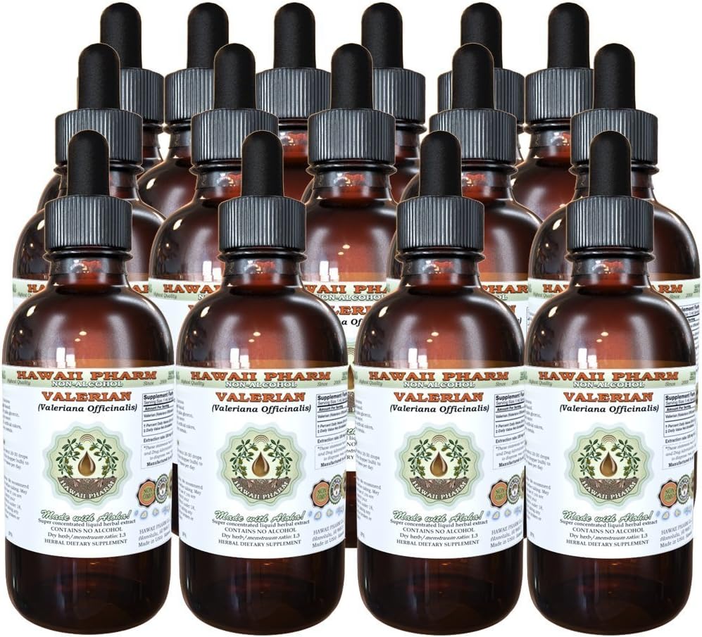 Valerian alkohol-fri flytende ekstrakt, organisk valerian (Valeriana Officinalis) tørket rot glykeritt naturlig herbal Supplement, Hawaii Pharm, USA 15x4 fl.oz