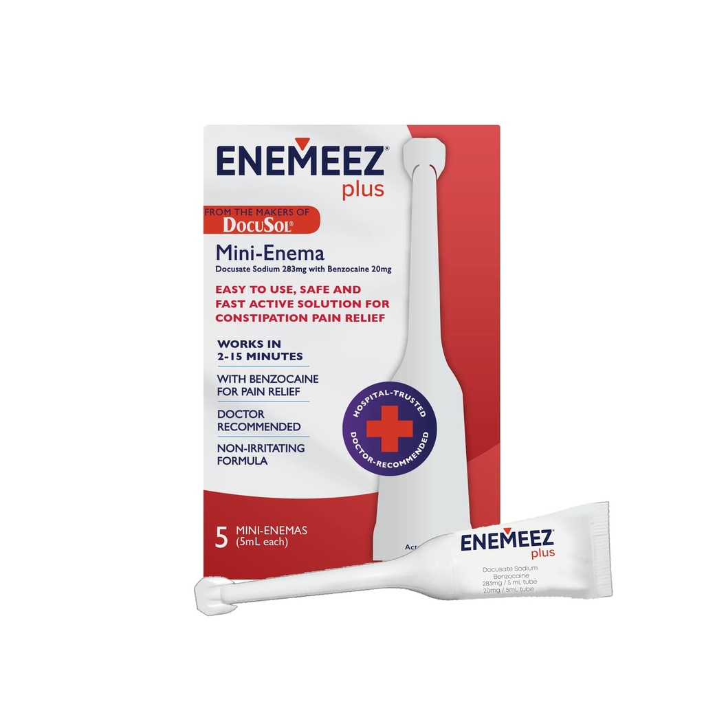 Enemeez Docusol Plus Dokusat Natrium Enema - Clear 5 ml, 5 greve, Fast-Active for glutensyre