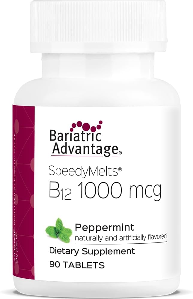 Bariatrisk fordel B-12 Speedy smelter, vitamin B12 1000 mht. Supplement, rask smelting med 200 mht. folsyre for ernæringsmessig støtte - Peppermynte, 90 count