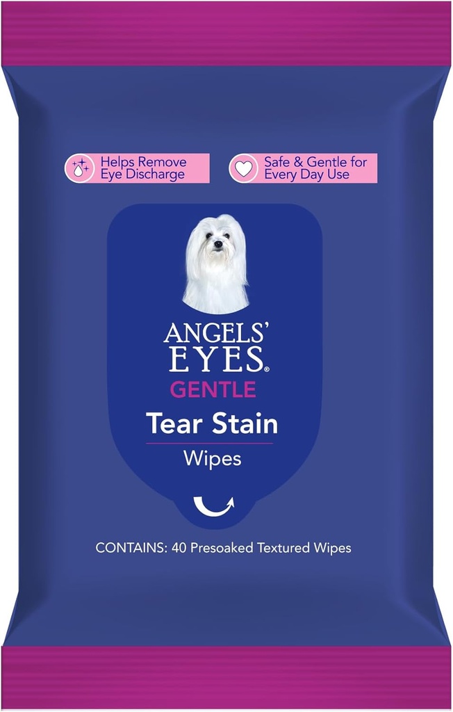 ANGELS’ EYES Ansikt, Øye & Paw Rensing & Tear Stain Wipe, Stor 4 \"x7\" Hypoallergenic Dog & Cat Wipes, Redusere Tear Stains, Dirt, og utlading, Fragrance Free, 40 greve