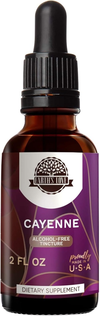 Jordens kjærlighet - Cayenne alkohol-fri urteekstrakt Tinktur, super-konsentrert Cayenne (Capsicum annuum) tørket pepper (2 fl Oz)