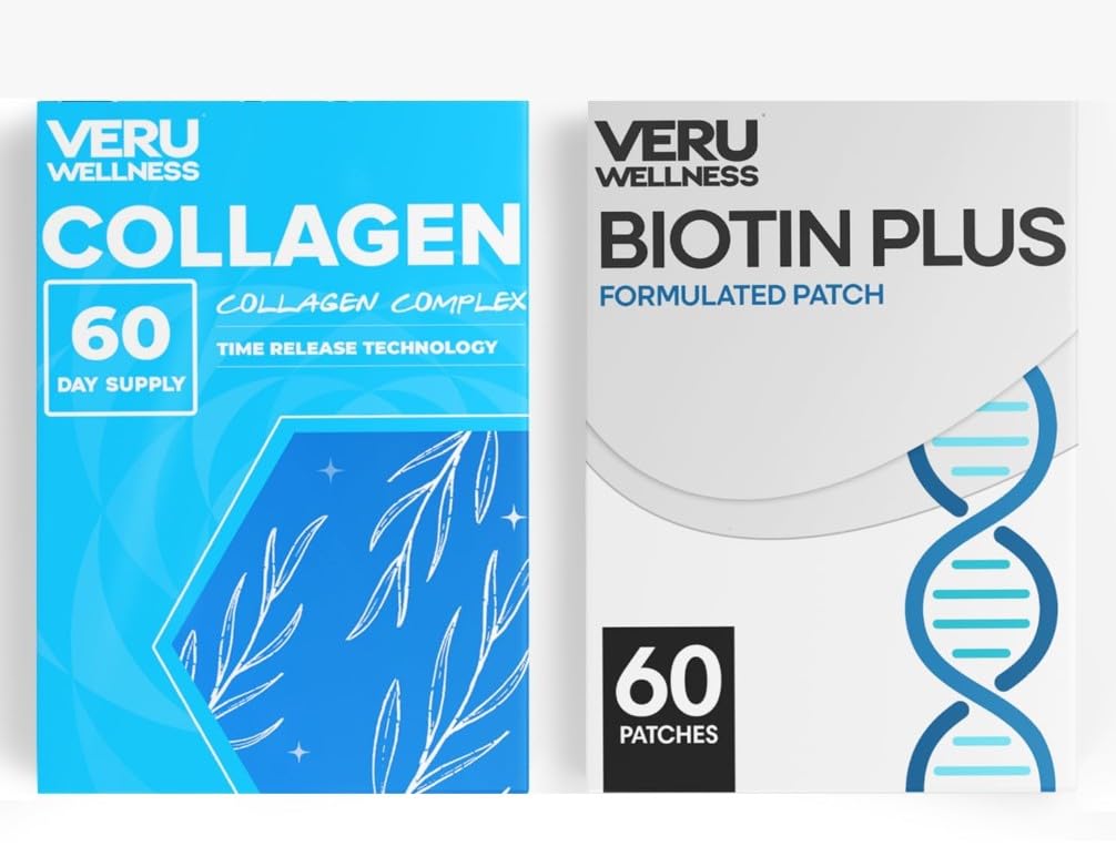 Veru wellness hår negle Duo livsstil lapper - Biotin kollagen - Selvklebende tidsutgivelse Topical Patch, 8-10 timer (60 dagers forsyning)