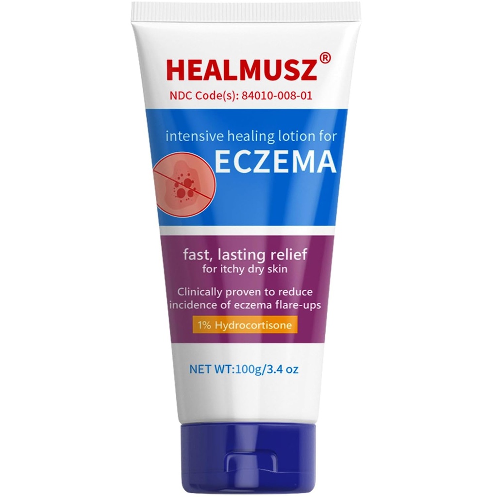 HEALMUSZ Eczema krem, maksimal styrke 1% Hydrokortison relief Anti-Tykke Krem Intensiv Healing Lotion for Eczema-Prone & Tørr hud, Relief for Kløe, Rødhet, Flaking og Irritert