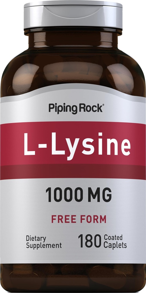 Piping Rock L-Lysine 1000mg | 180 Caplets | Gratis skjema | vegetarisk, ikke-GMO, Glutenfri