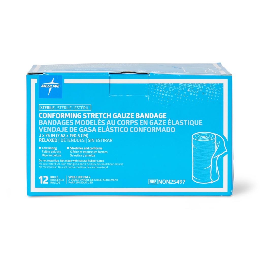 Medline sterile sammenforming Gauze Bandages, 3" x 75", Ideell for sårpleie, pakke med 96