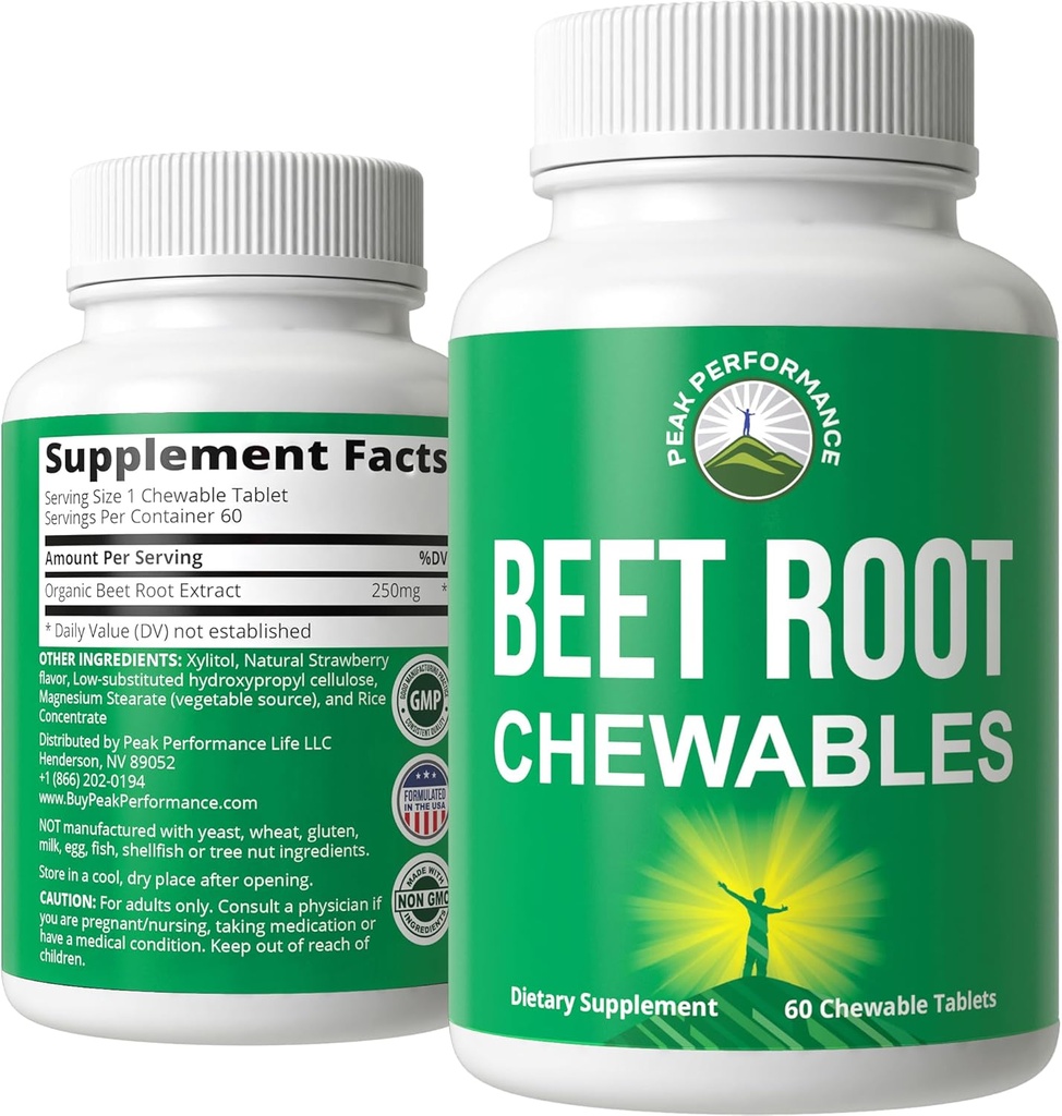 Beet Chews - Great Tasting Beets Chewables uten tilsatt sukker - bedre enn gummies. Inneholder organisk hveterotekstrakt. Vegan, Zero Gluten Beetroot Total Supplement for hjerte, sirkulerende, BP