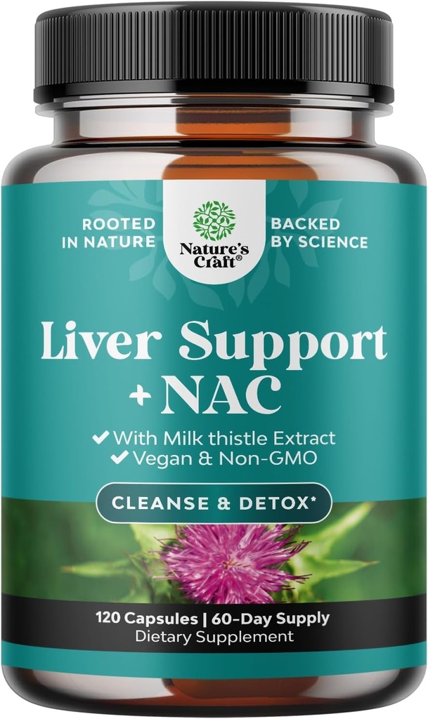 Liver Support NAC Supplement med Melk Thistle for Liver Cleanse Detox & Repair - N Acetyl Cysteine Supplement Liver Cleanse med Antioksidanter, Turmeric, Choline, Dandelion & L-Glutathion - 120 Caps