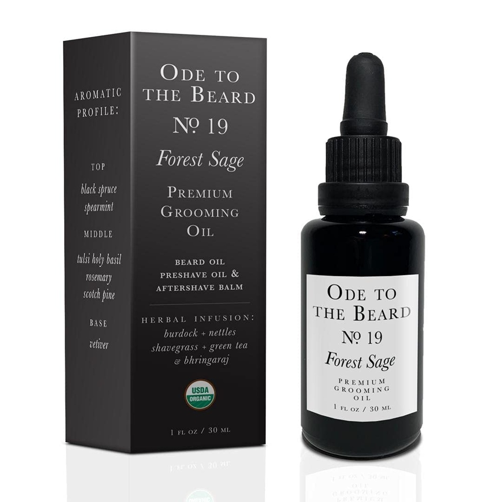 Vegan Mia - USDA Økologisk Spruce-Scented Beard Olje for menn, 3-i-1 Premium Grooming Olje med Argan olje og mer - For Beard vekst og vedlikehold, Ode til Beard Forest Sage Beard Oil, 1 fl oz