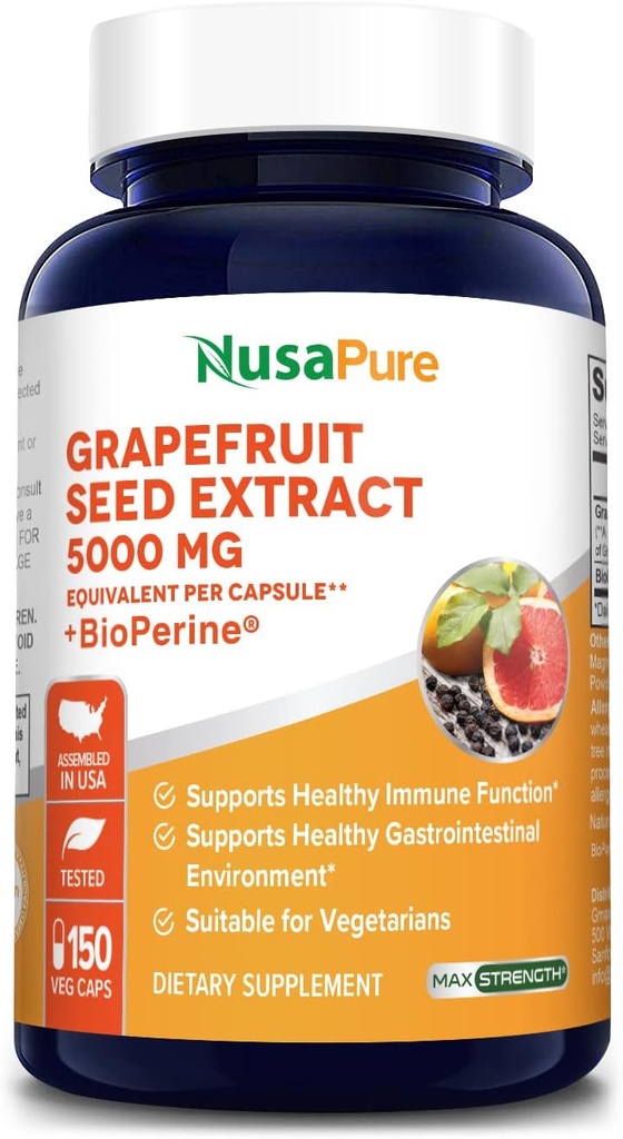 NusaPure Grapefrukt Ekstrakt 5000 mg per kapsel (Extract 10:1) Bioperin 150 Veggie caps (Vegan, Glutenfri, Ikke-GMO)