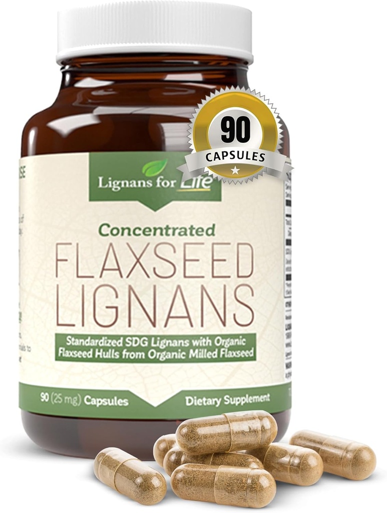 Lignaner for livet Flaksfrø og SDG - Omega 3 fettsyrer, Fiber Antioksidanter - bidrar til å forbedre skinnende Coat, Digestive og hjertehelse, 25 mg, 90 kapsler, 1 pakke