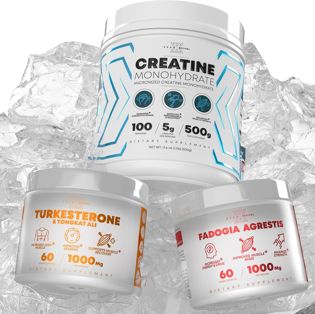 Fadogia Agrestis+ Ytelse Kreatin Monohydrat pulver Supplement + Turkesteron & Tongkat Ali Glutenfri, Ikke-GMO, Vegan (60 kapsler)