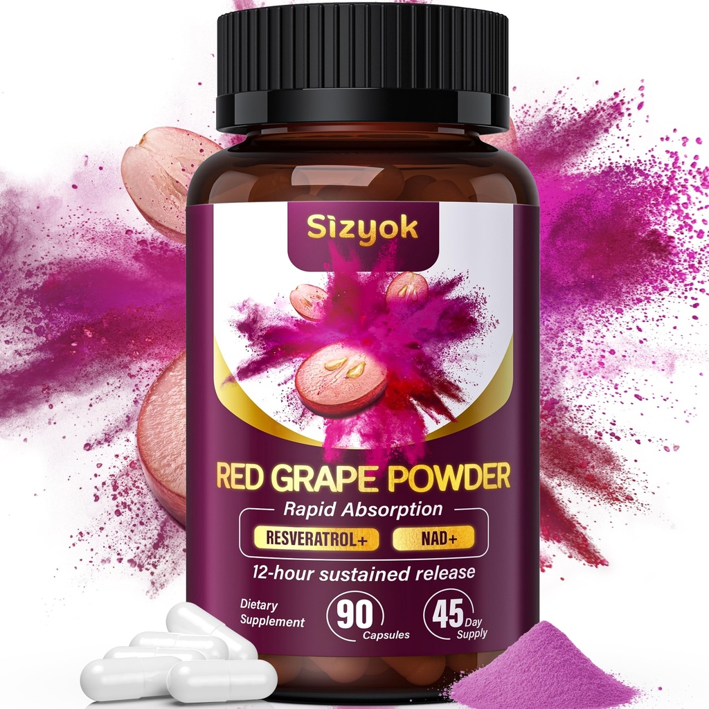 Piceid Resveratrol Supplement og NAD+ Cell Regenerator, Nitric Oxid Supplement, støtte hjerte helse, blodflyt, cellulær energiproduksjon og metabolisme, rødt kornpulver, 45 dagers forsyning