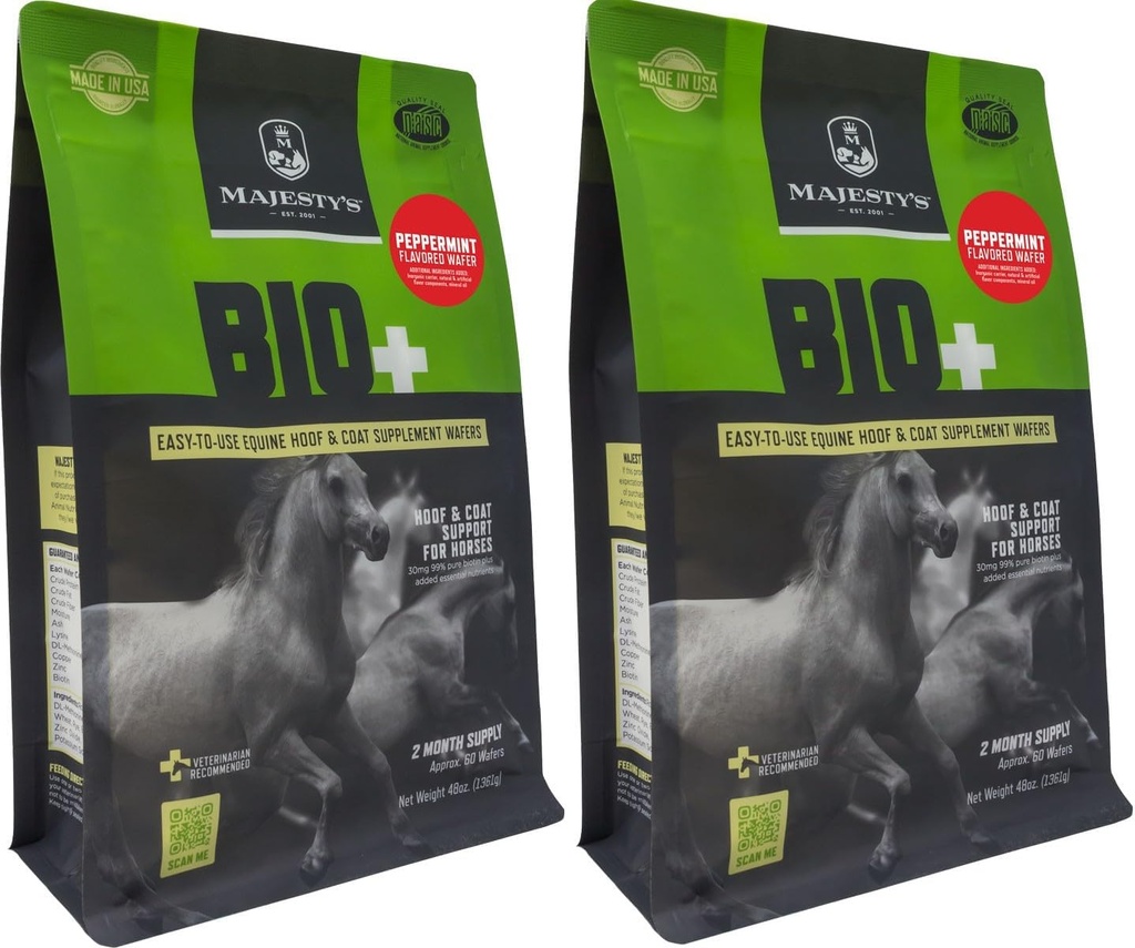 Majestet's Peppermint Flavored Biotin Wafers - Superior hest/Equine Hoof og Coat Support Supplement - Kobber, Sink, Lysine, Metionin