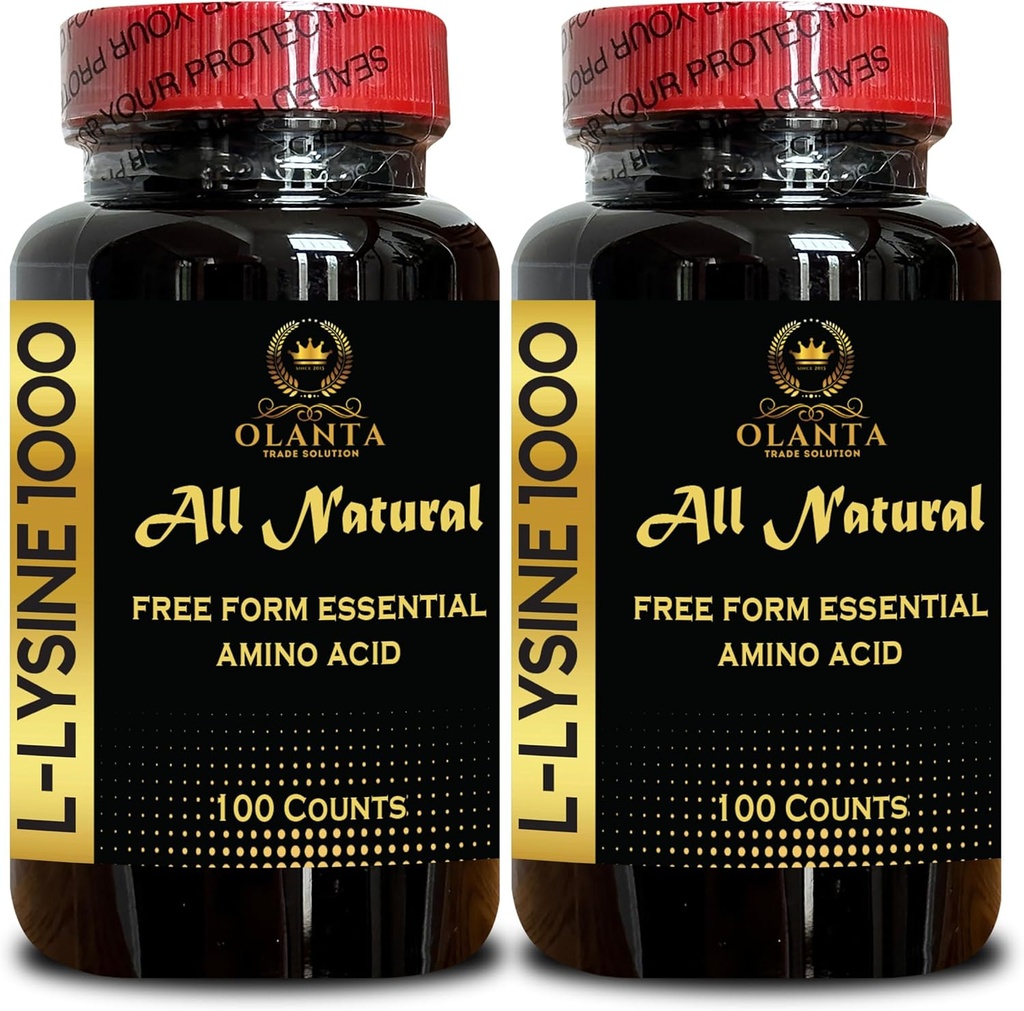 L-LYSIN 1000 mg gratis form aminosyre essensiell - Lip Helse, Lysin Supplement L-Lysin 1000mg, essensiell Aminosyre Supplement for immun støtte og gum, Glutenfri - 2 flasker 200 greve