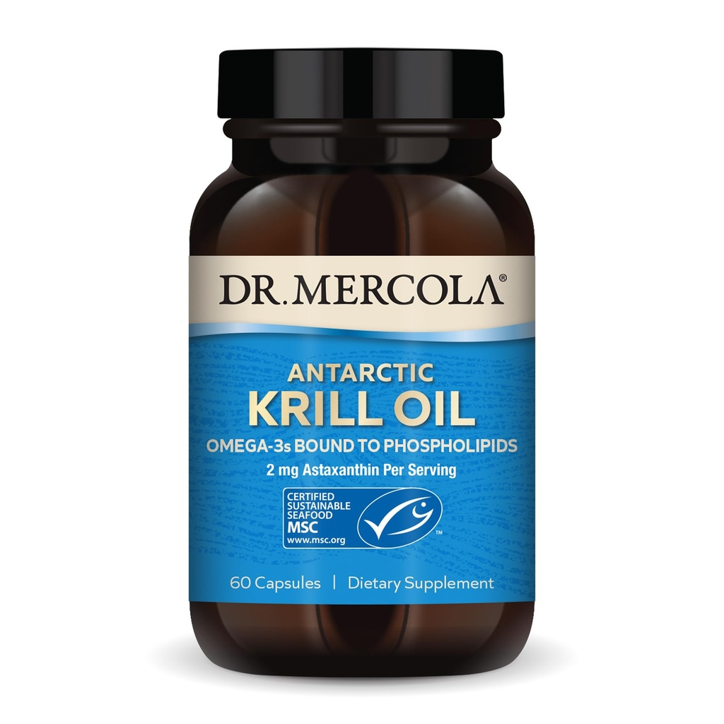 Dr. Mercola Antarktis krillolje - 1000 mg - Omega-3 Supplement med EPA & DHA - Støtter hjernen, hjertet, felles og immun helse - GMO-fri, glutenfri og soya-fri - 60 kapsler (30 Serveringer)