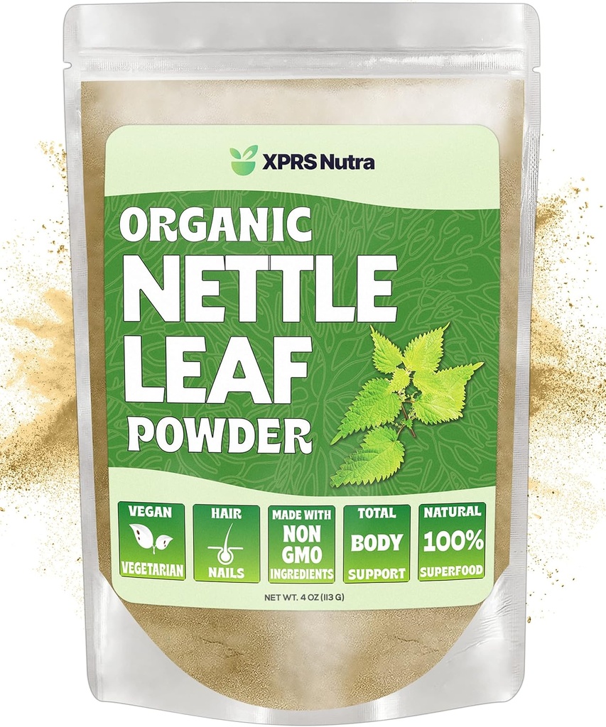 XPRS Nutra Organic Nettle Leaf pulver - Premium USDA Økologisk Stinging Nettle pulver for hår og negler - Vegansk Vennlig energi Boosting Sting Nettle Leaf (4 oz)