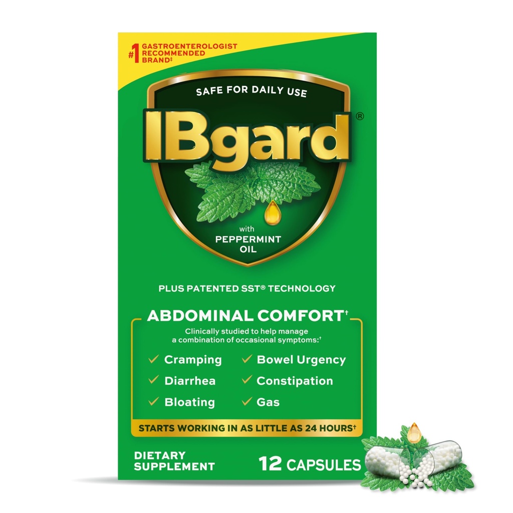 IBgard Gut Helse Supplement, Peppermynte oljekapsler for bukspyttkomfort, 12 kapsler