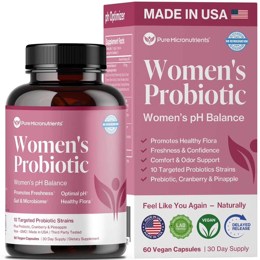 Rene mikronæringsstoffer pH balanse Vaginal probiotika for kvinner - Odor & Itch Support - Vaginal helse piller med tranebær, Lactobacillus & Prebiotika - Feminine Wellness Daily Supplement - 60 Kapsler