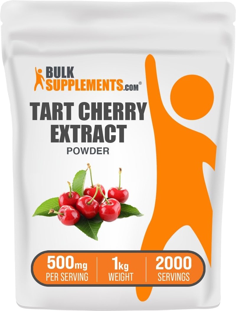 BulkSupplements.com Tart Cherry Extract Powder - Tart Cherry Supplement, Herbal Supplement - Antioksidant Kilde, Glutenfri, 500 mg per servering, 1kg (2,2 lbs) (Pack of 1)