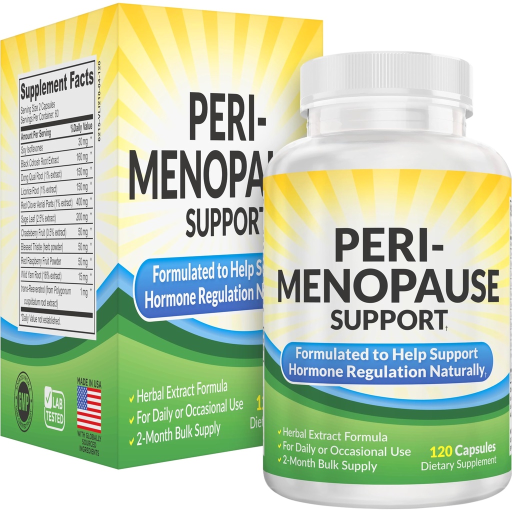 2-måneders PeriMenopause Supplements (All-in-1) Kvinners Hormon støtte | Blande av 11 urter og ekstrakter | Peri-Menopause Supplement for kvinner | Kvinne Hormonal Balance | 60-dagers Supply | 120 kapsler