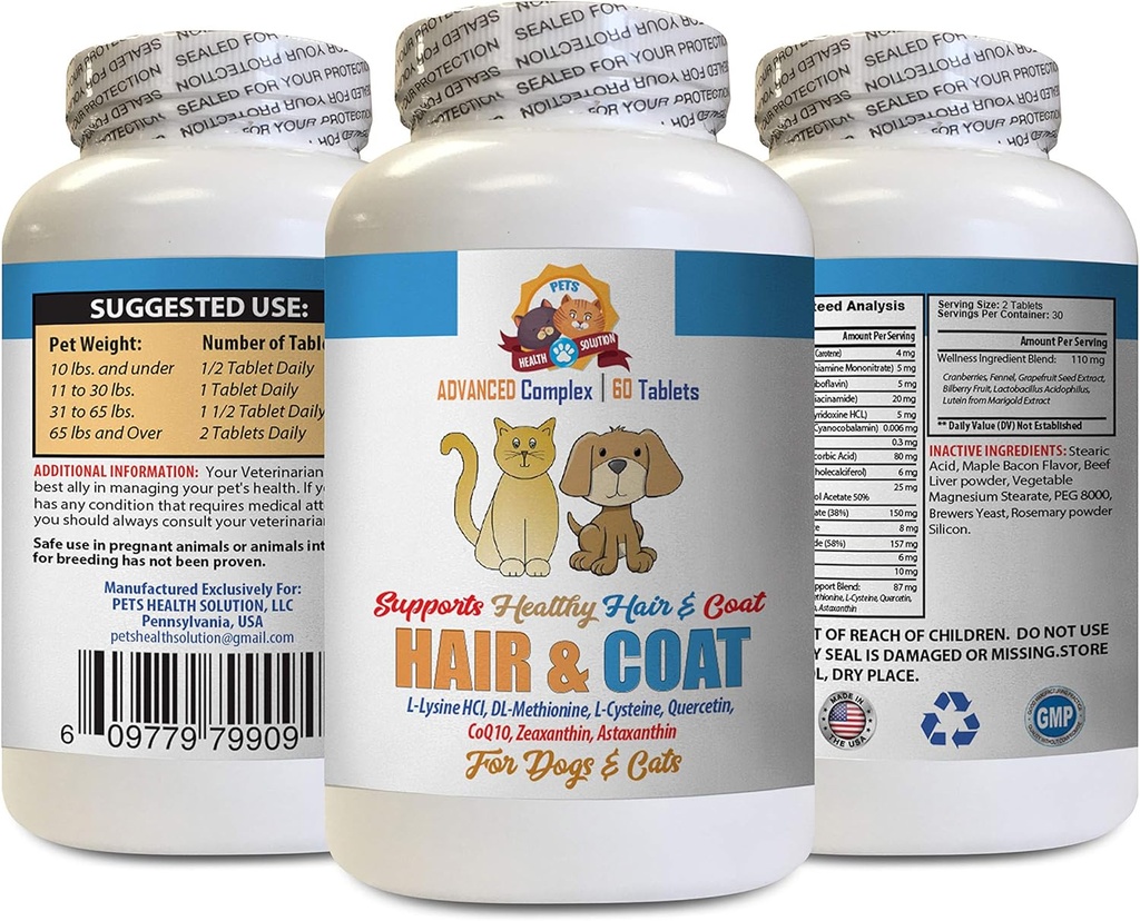 Tørr hudpleie for katter - Kjæledyr Hår og Coat Boost - for hunder og katter - Støtter Sunn Hud Hår Nagler - Cat Diet Treat - 1 flaske (60 tabletter)