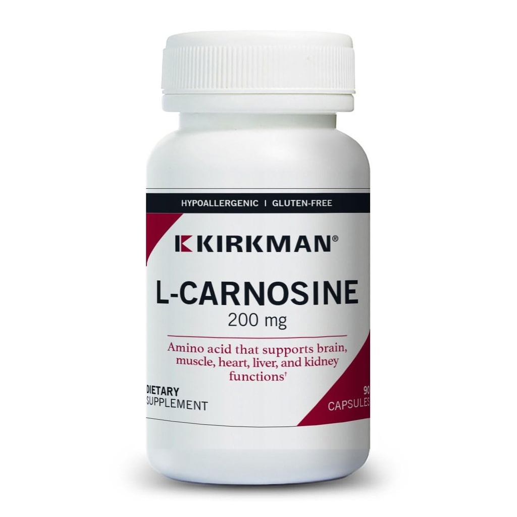 Kirkman – L-Carnosin 200 mg - Hypoallergenic – 90 vegetariske kapsler – Aminosyre – Glutenfri – Casein Gratis