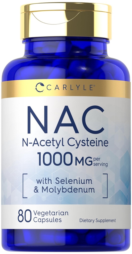 Carlyle NAC Supplement N-Acetyl Cysteine 1000mg | 80 kapsler | med Selenium & Molybdenum | Vegetarisk, ikke-GMO & Glutenfri