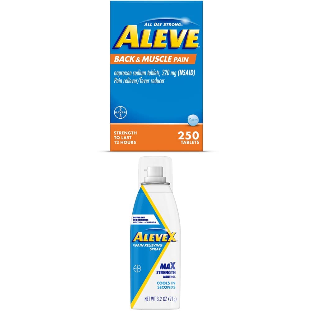 Aleve Tilbake & Muskel med Naproxen, 250 greve og aleveX smerte relief Spray, 3.2 Ounce, smertelindring