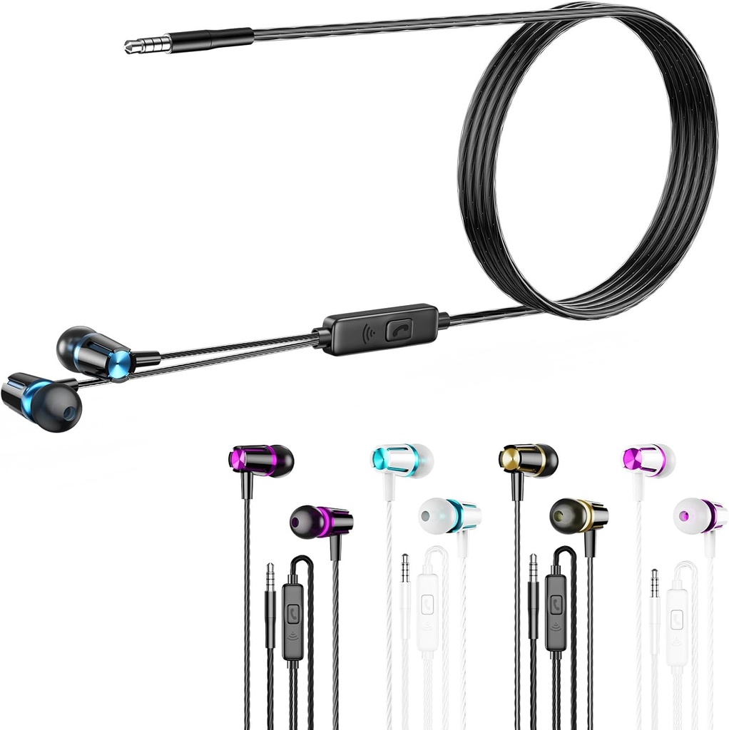 Ørebuder Wired med mikrofon, 5 pakke Wired hodetelefoner med kraftig tung bass, høy definisjon, øretelefoner 3,5 mm Jack