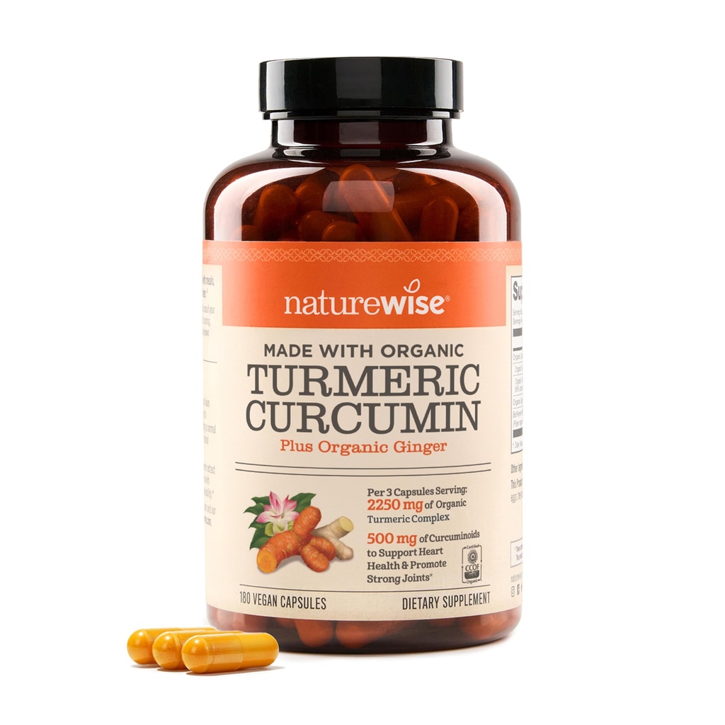 NatureWise Curcumin Turmeric 2250mg - 95% Curcuminoids & BioPerine Black Pepper Ekstrakt for avansert absorpsjon - daglig felles og immun helsestøtte - Vegan, ikke-GMO, 180 greve[60-dagers forsyning]