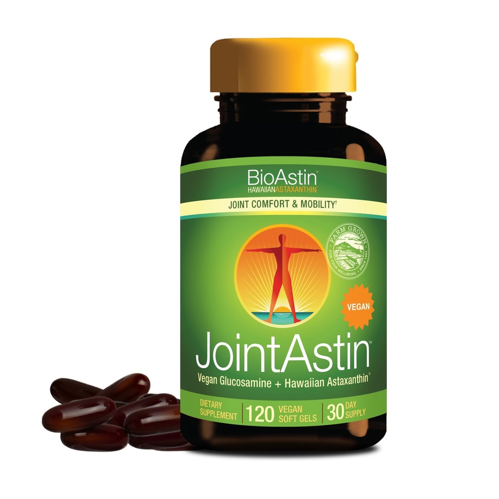 Nutrex Hawaii JointAstin - 12 mg, 120 Softgels - Joint Support Supplement med Glukosamin & BioAstin Hawaii Astaxanthin - Farm-Direct Antioxidant Supplement Joint, Øye, Hud og Immunsystem Helse*