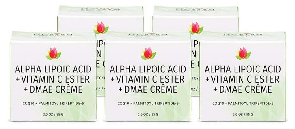 Reviva Labs DMAE Cream med Alpha Lipoic Acid, C-vitamin Ester - DMAE Lift og firm Cream for nekk og ansikt - Hud firming og moisturizing Cream, 5-Pack (2 oz Hver)