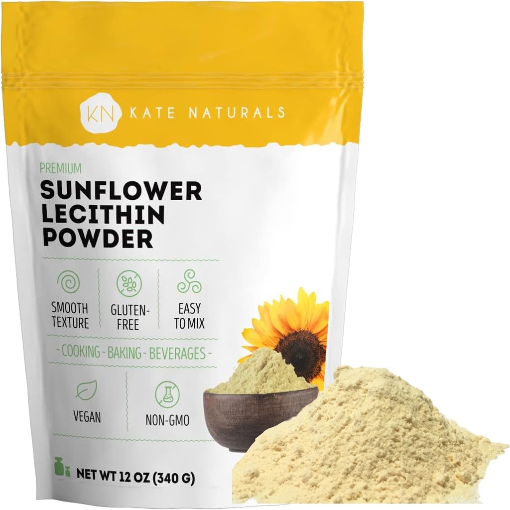 Kate Naturals Solflower Lecitin pulver til baking brød, gummier, matlaging. Lecithin Supplement for tilstoppet melkedukter. Erstatt for soya Lecithin pulver (12oz, ikke-GMO)